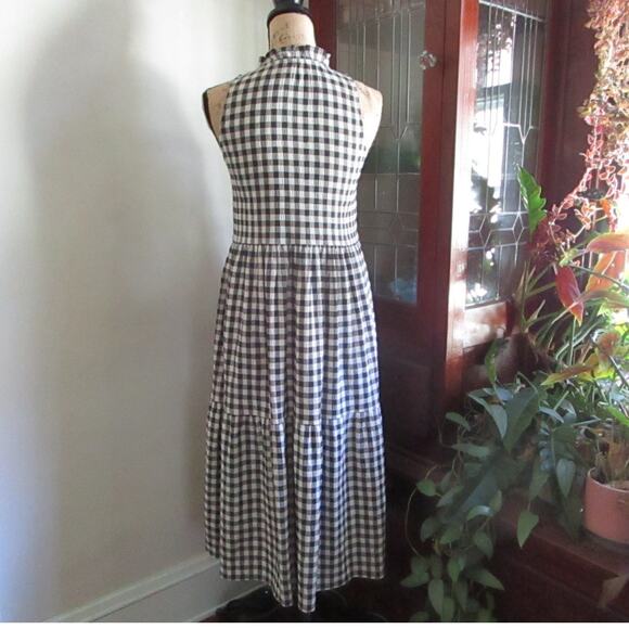 BB Dakota Gingham Tiered Midi Dress XS Black Sleeveless Peasant Cottage Bohochic - Picture 4 of 17